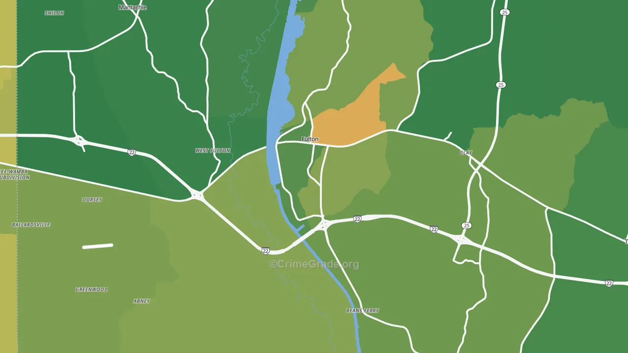 Fulton, MS Map of Murder Rates