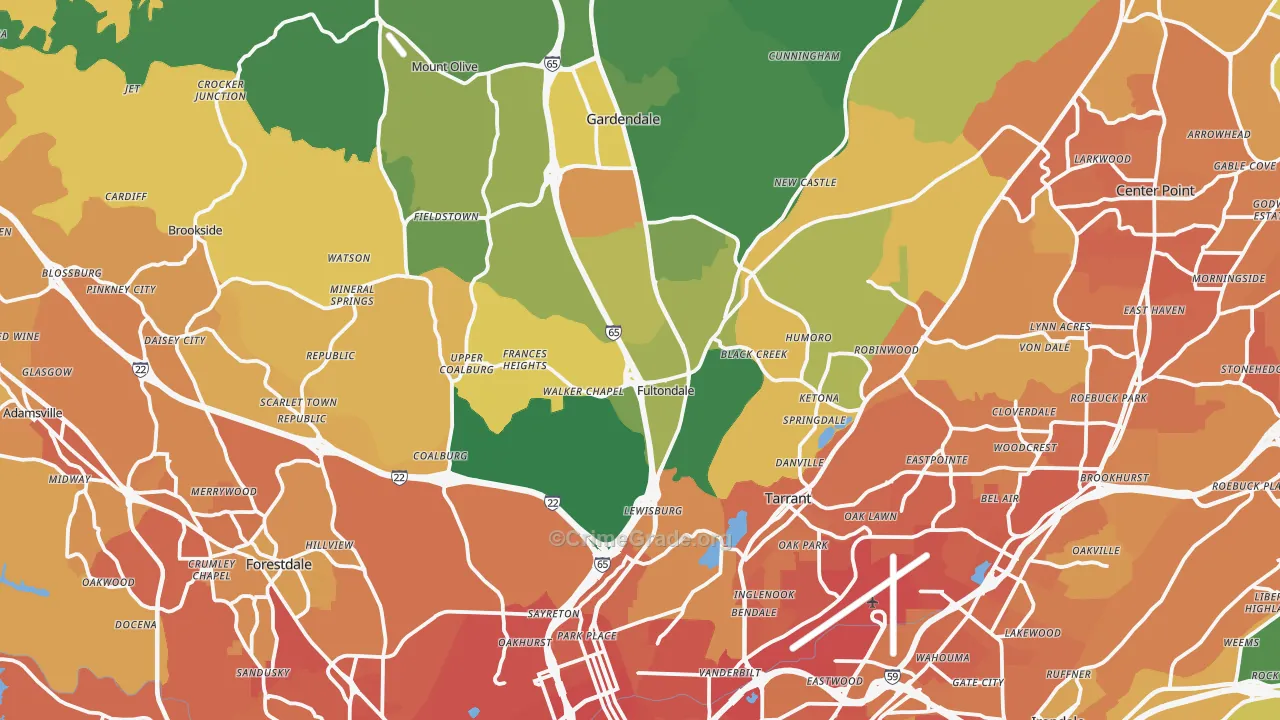 Fultondale, AL Map of Murder Rates