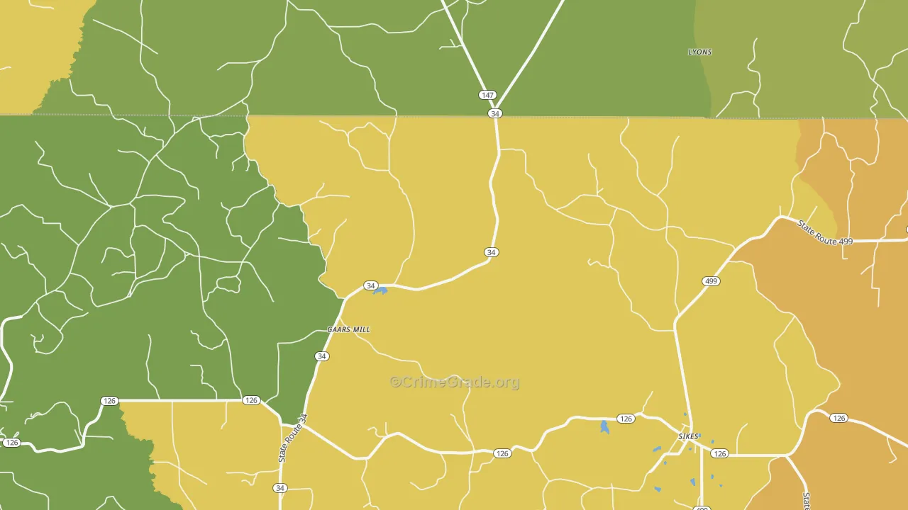 Gaars Mill, LA Map of Murder Rates