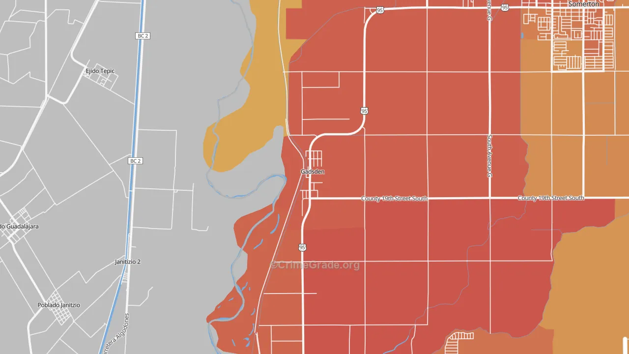 Gadsden, AZ Map of Murder Rates
