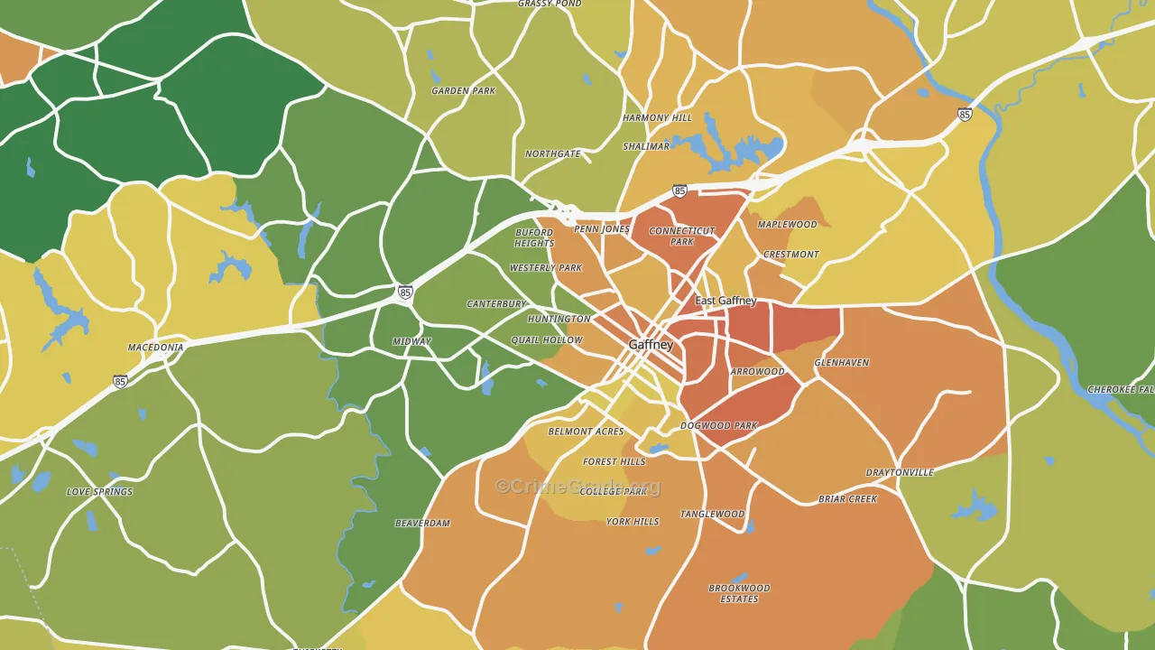 Gaffney, SC Map of Murder Rates