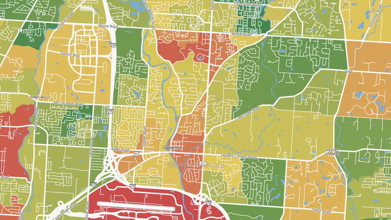 Gahanna, OH Map of Murder Rates