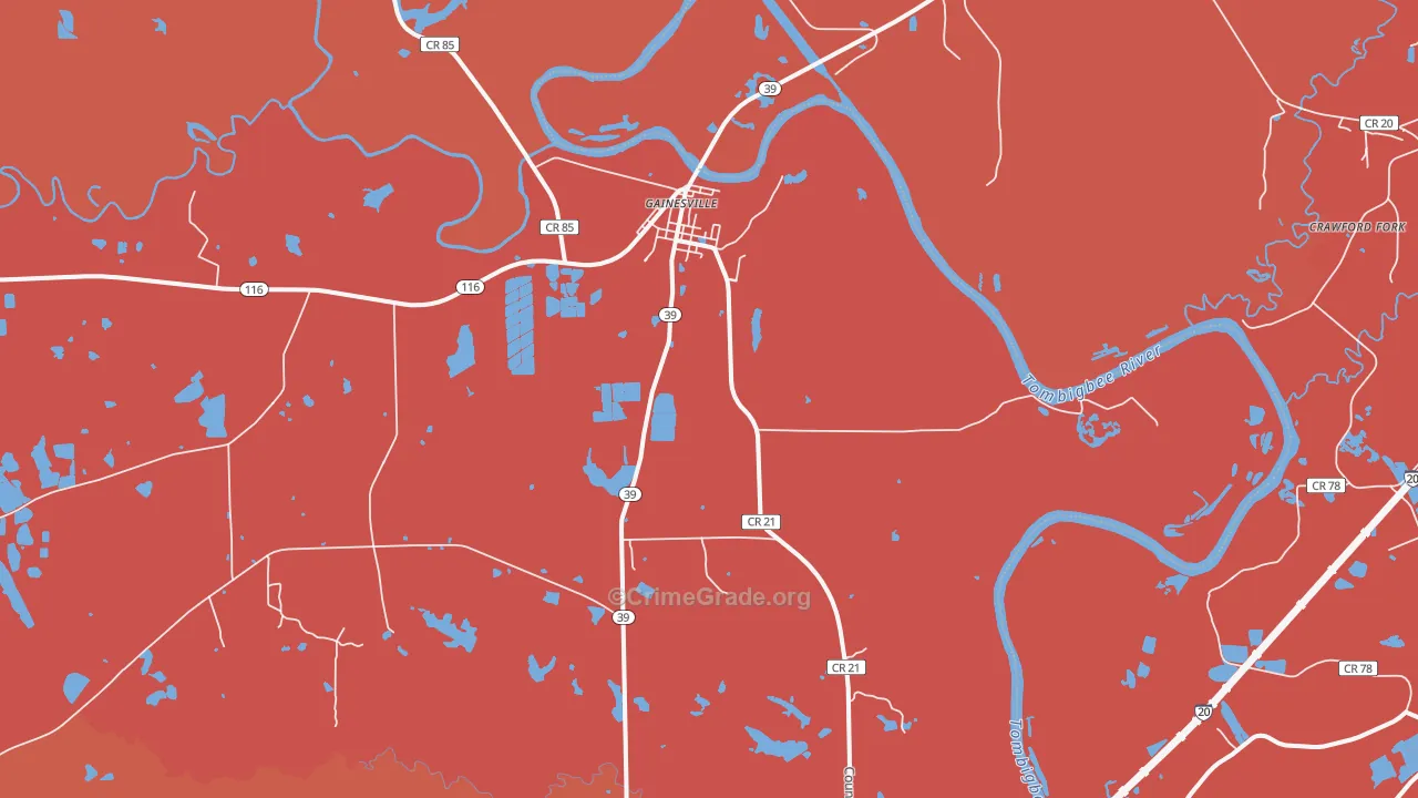 Gainesville, AL Map of Murder Rates