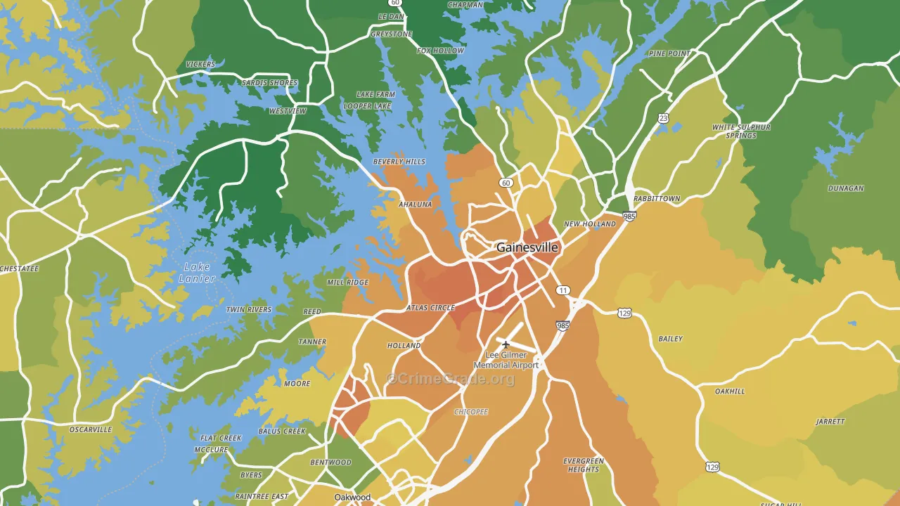 Gainesville, GA Map of Murder Rates