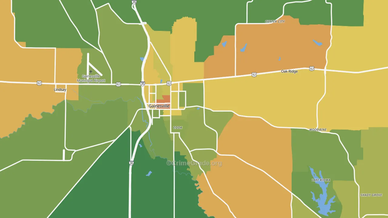Gainesville, TX Map of Murder Rates