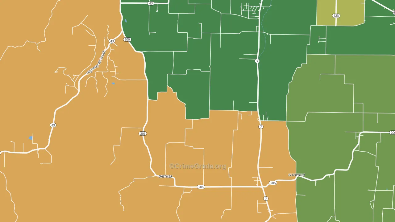 Gaither, AR Map of Murder Rates