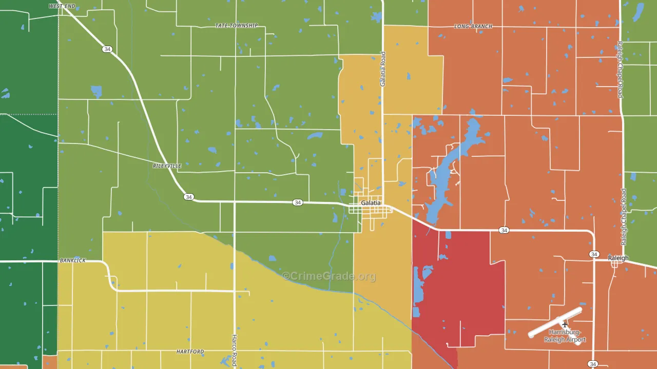Galatia, IL Map of Murder Rates