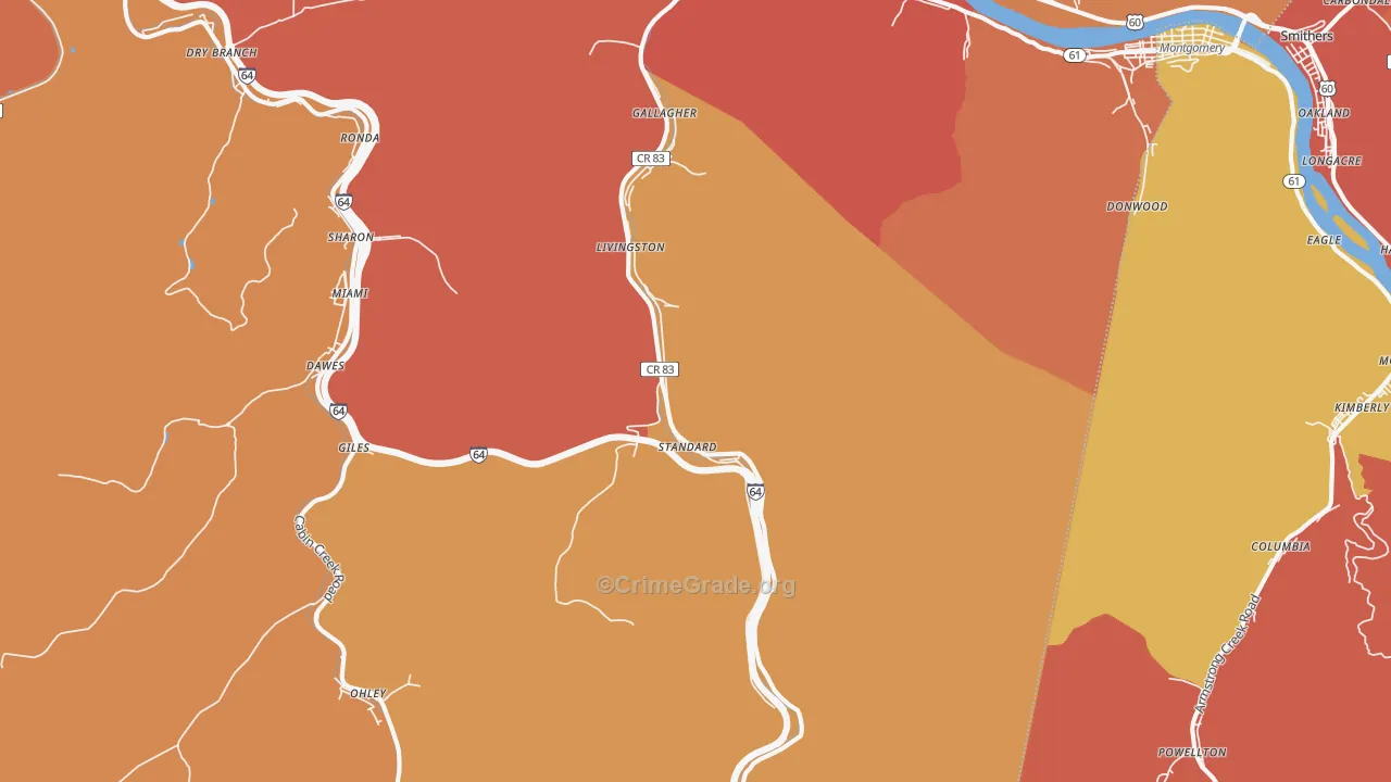 Gallagher, WV Map of Murder Rates