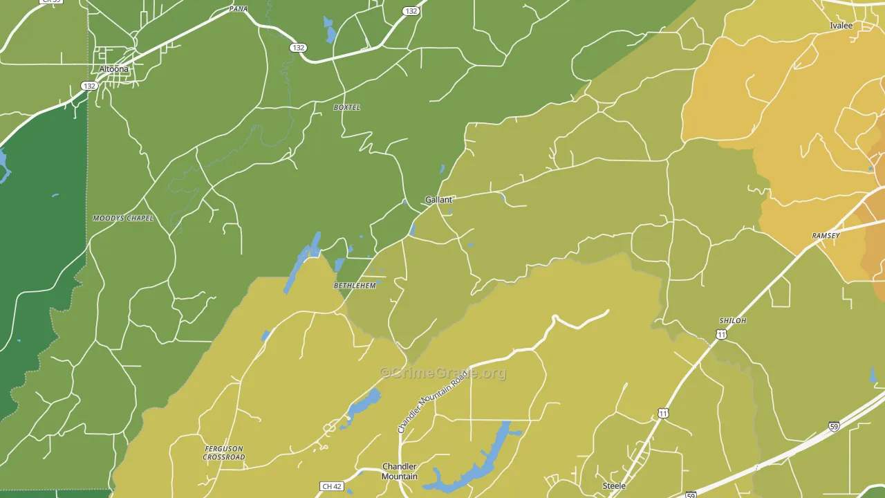 Gallant, AL Map of Murder Rates