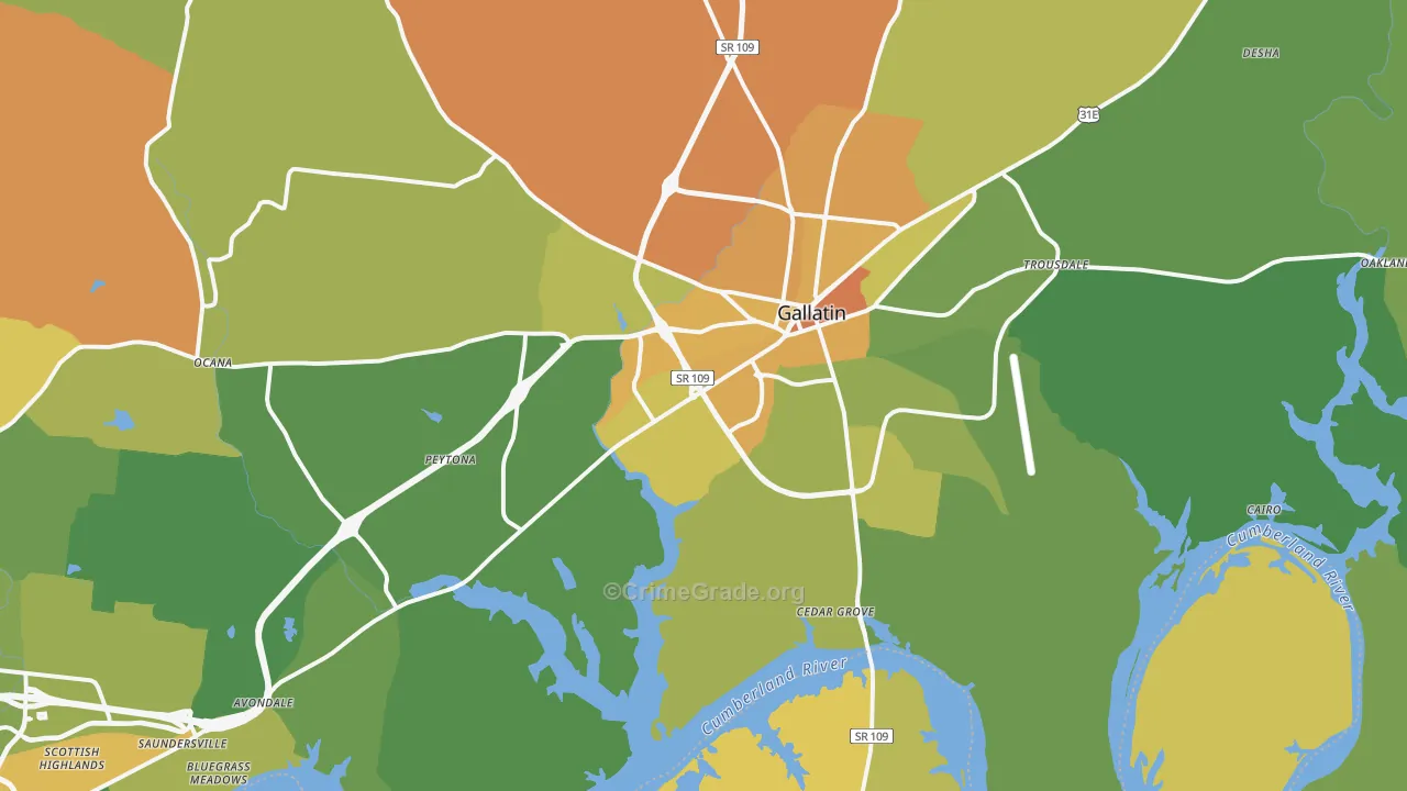 Gallatin, TN Map of Murder Rates