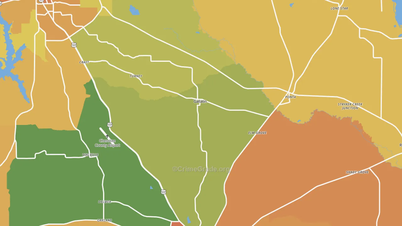 Gallatin, TX Map of Murder Rates