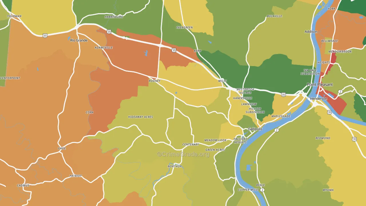 Gallia County, OH Map of Murder Rates