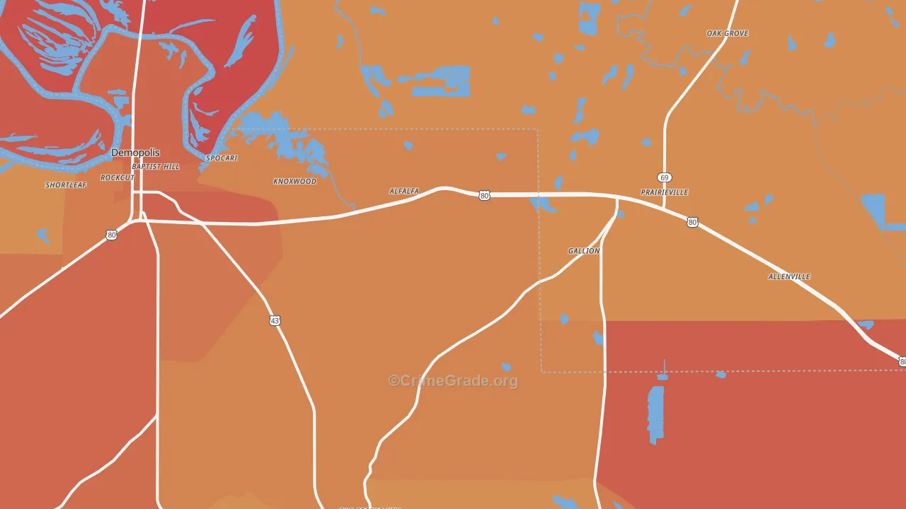 Gallion, AL Map of Murder Rates