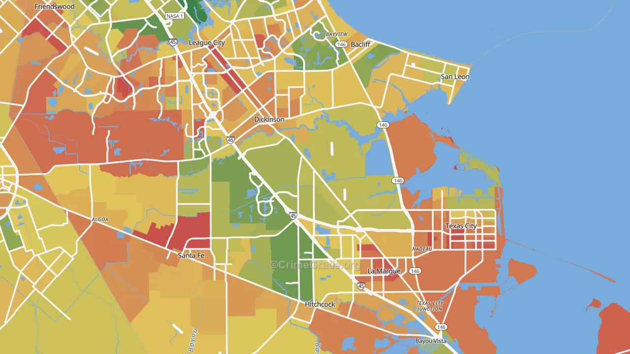 Galveston County, TX Map of Murder Rates