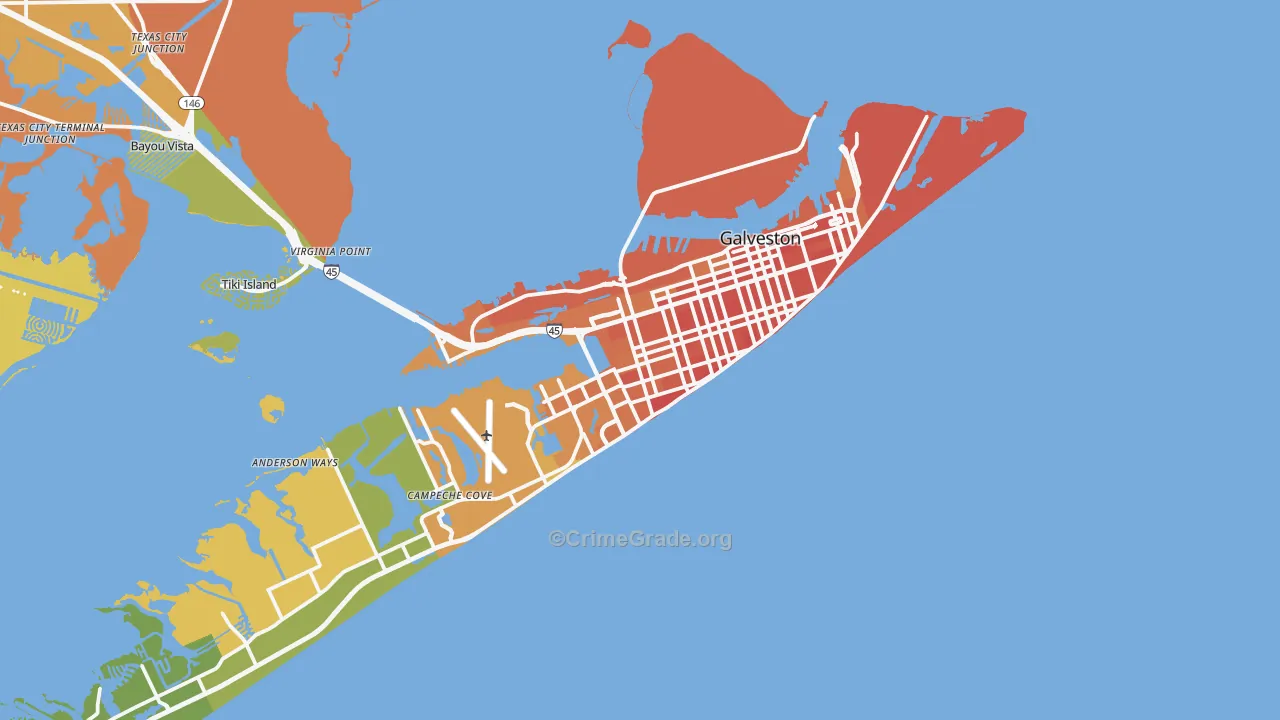 Galveston, TX Map of Murder Rates