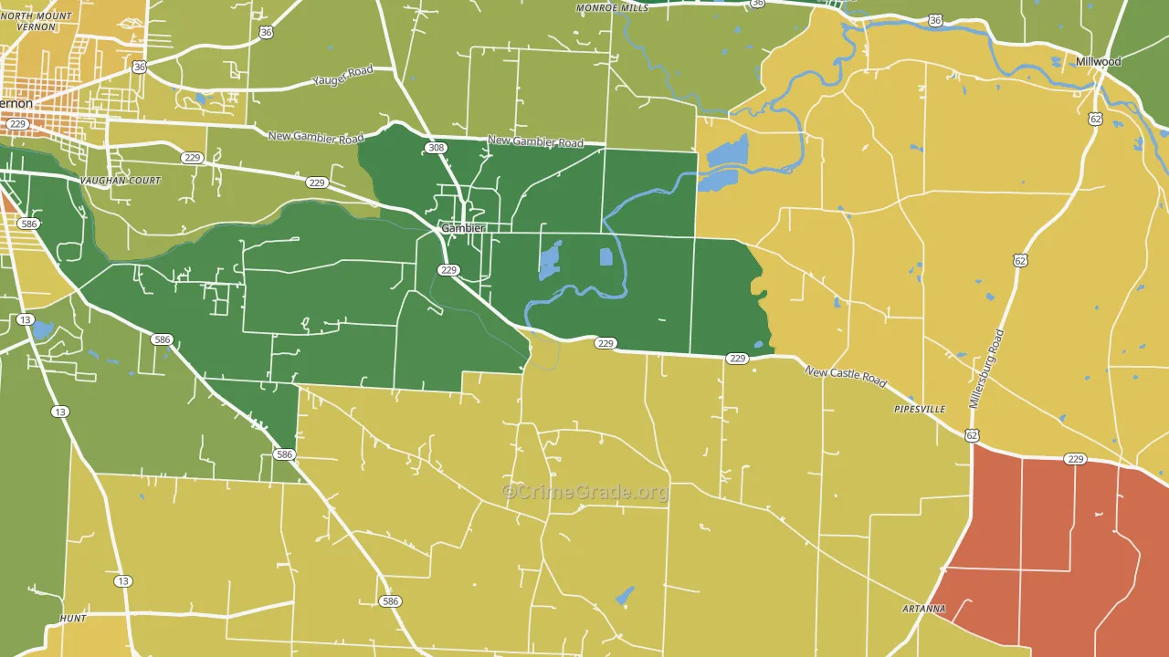 Gambier, OH Map of Murder Rates