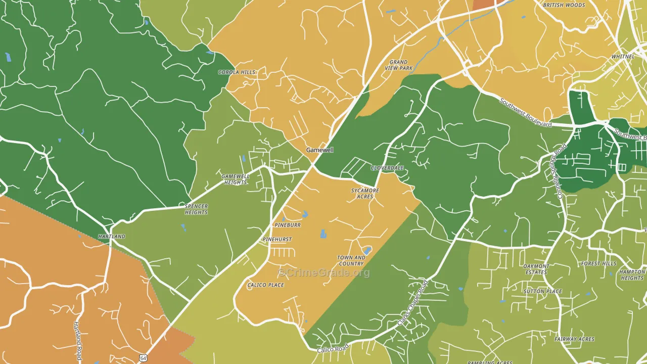 Gamewell, NC Map of Murder Rates