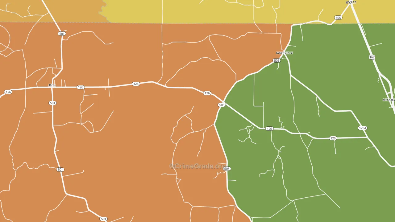 Gansville, LA Map of Murder Rates