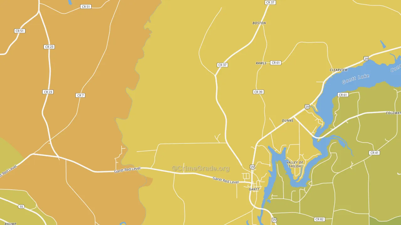 Gantt, AL Map of Murder Rates