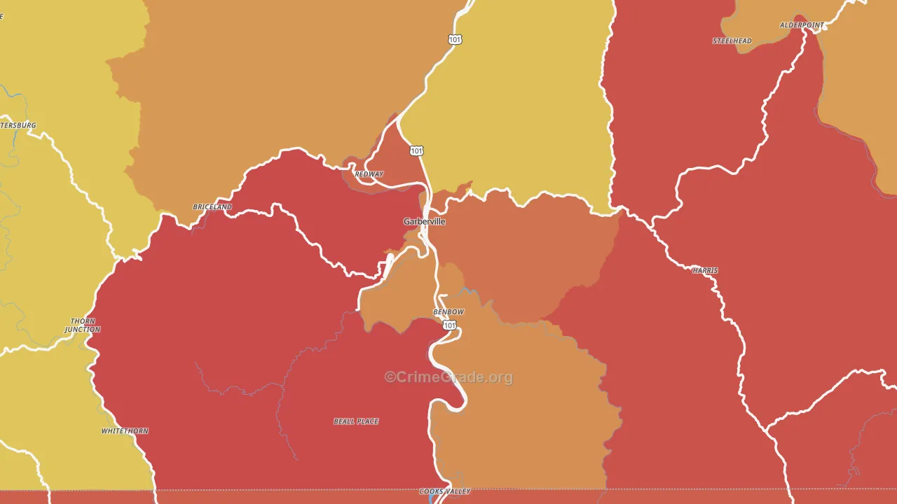 Garberville, CA Map of Murder Rates