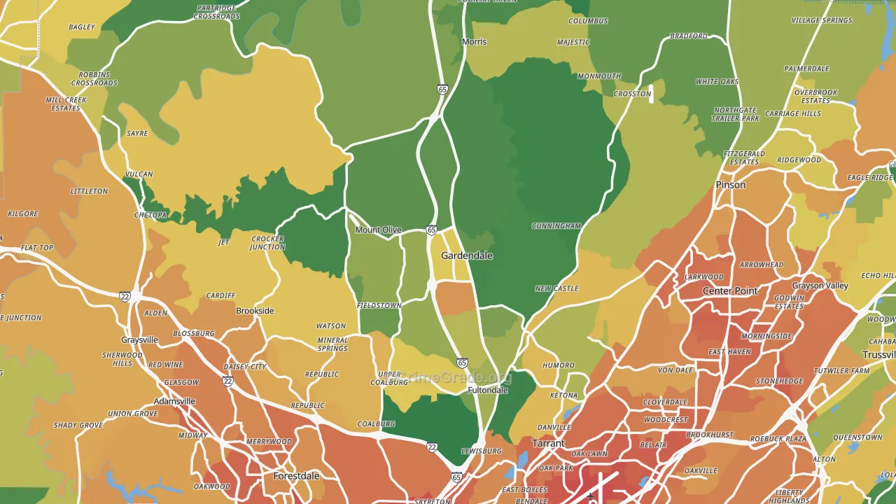 Gardendale, AL Map of Murder Rates