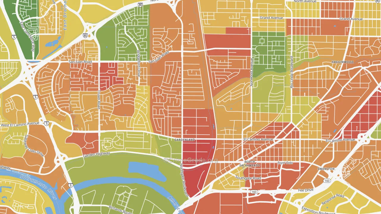 Gardenland, Sacramento, CA Map of Murder Rates