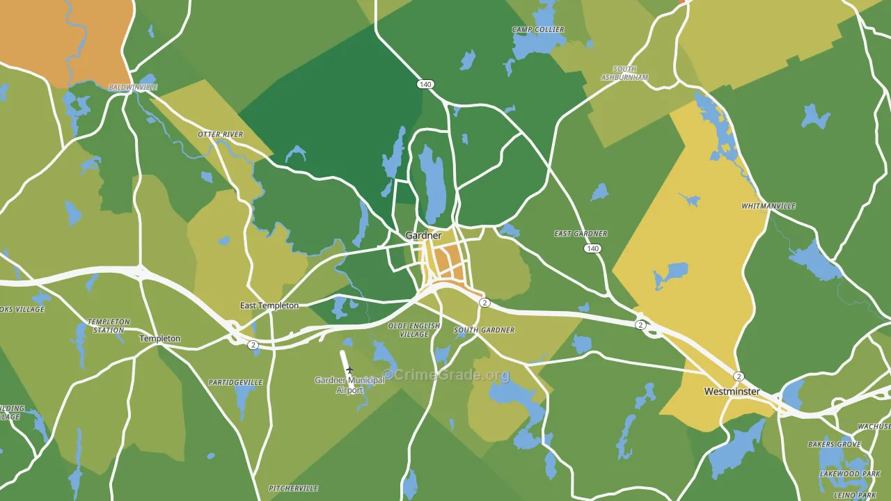 Gardner, MA Map of Murder Rates