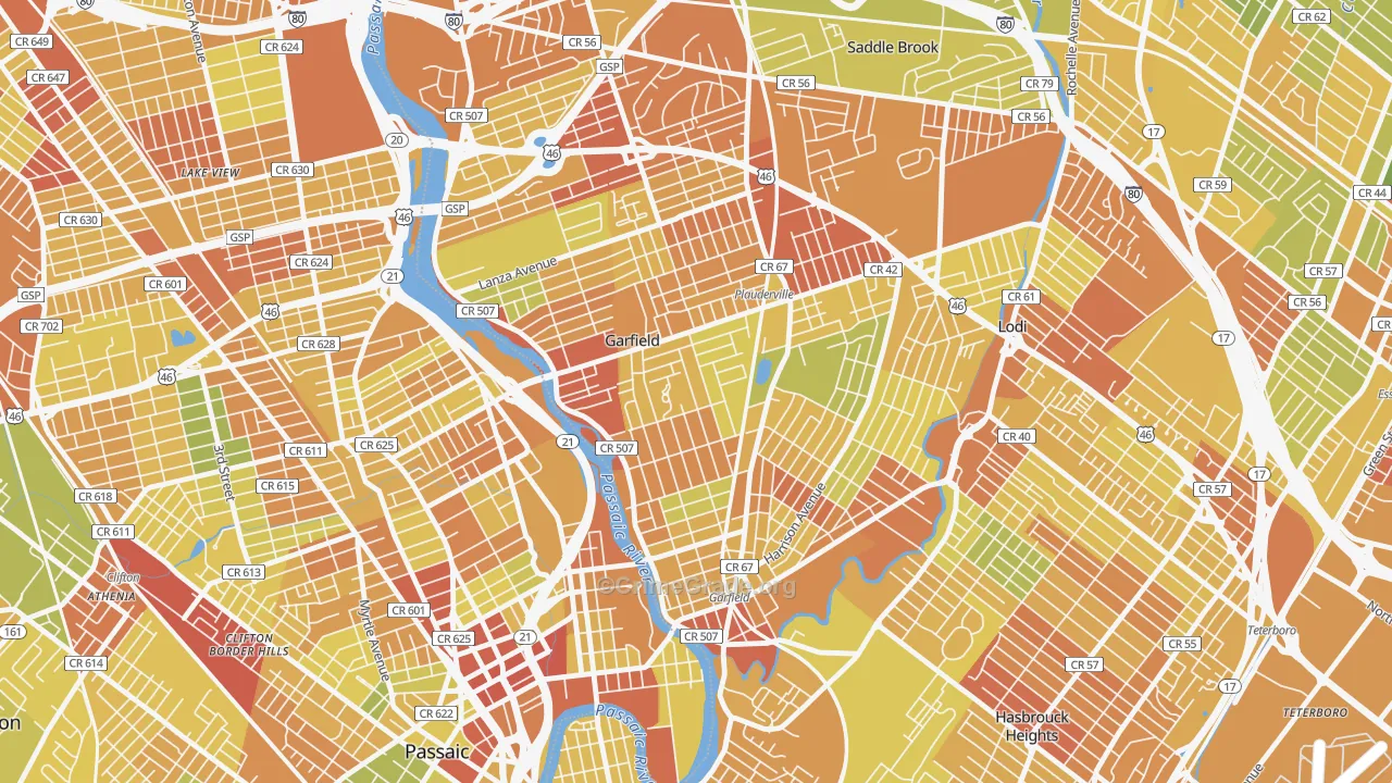 Garfield, NJ Map of Murder Rates