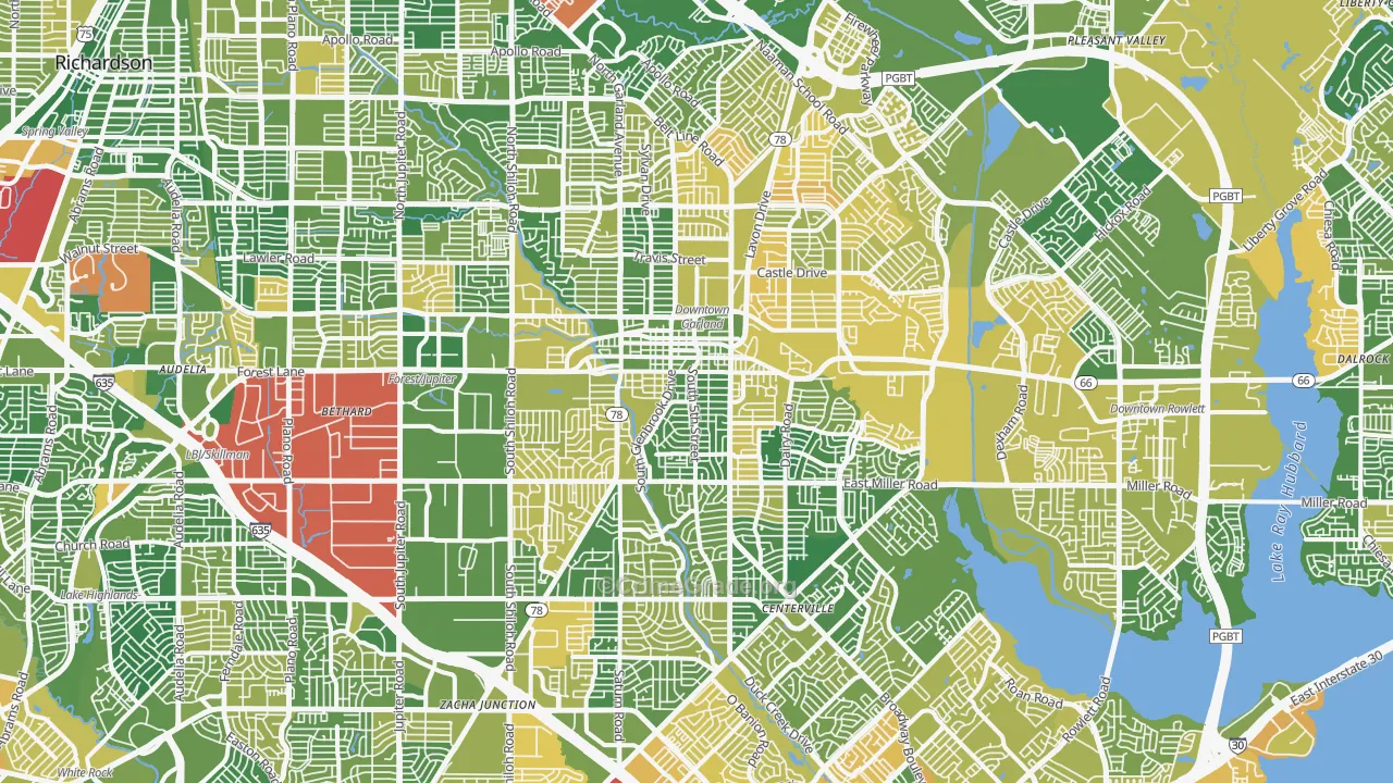 Garland, TX Map of Murder Rates