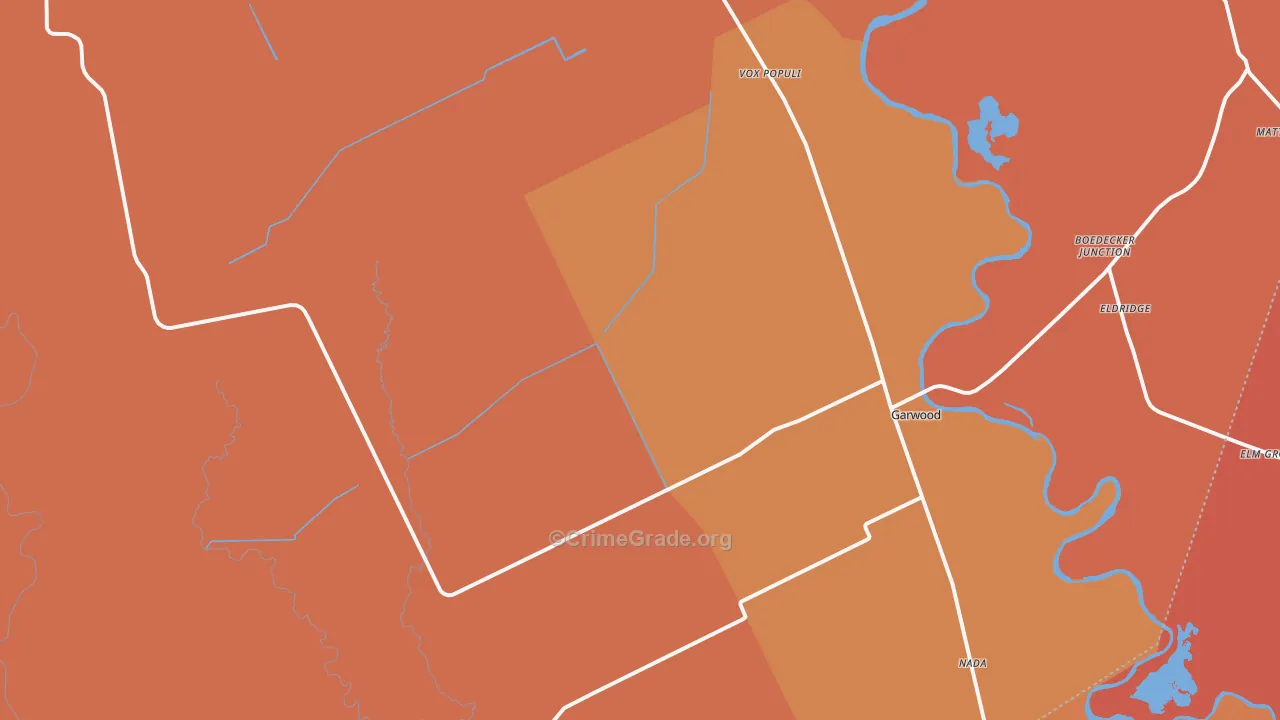 Garwood, TX Map of Murder Rates