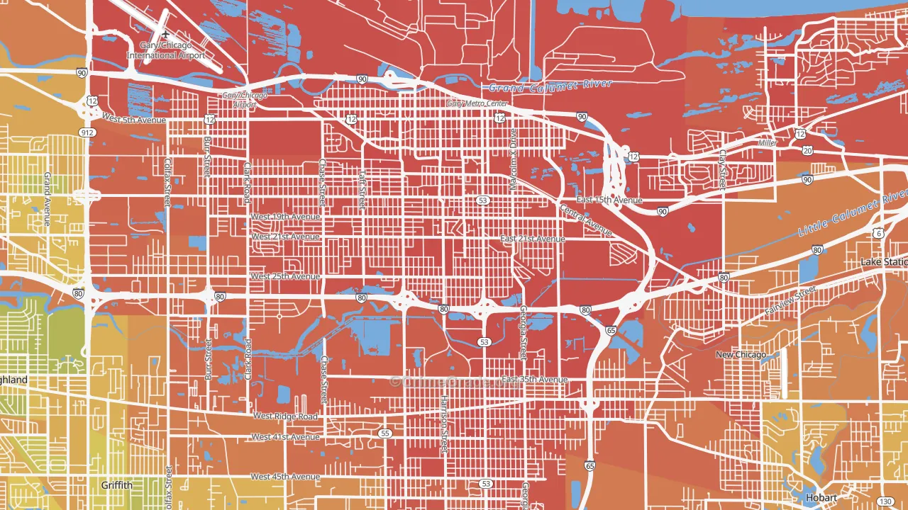 Gary, IN Map of Murder Rates
