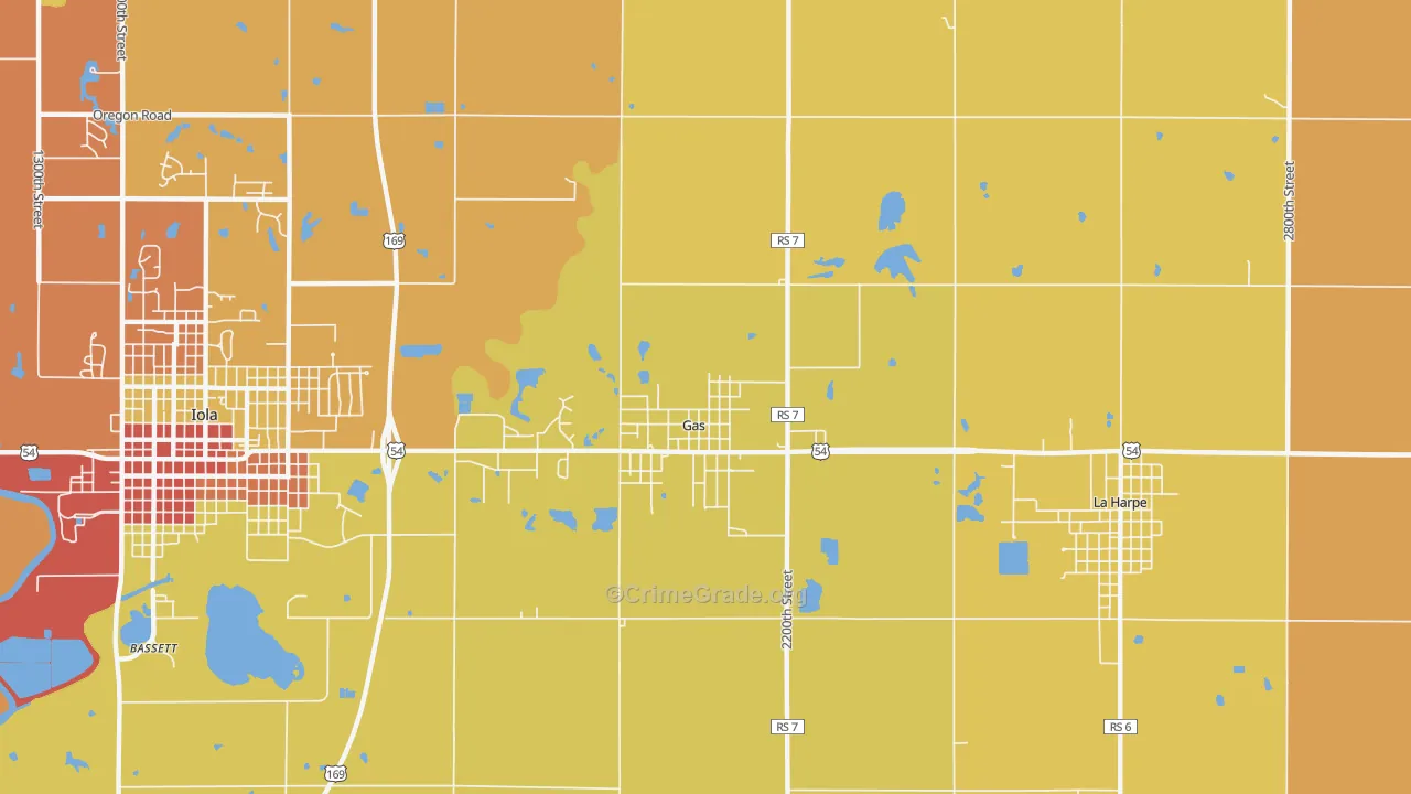 Gas, KS Map of Murder Rates