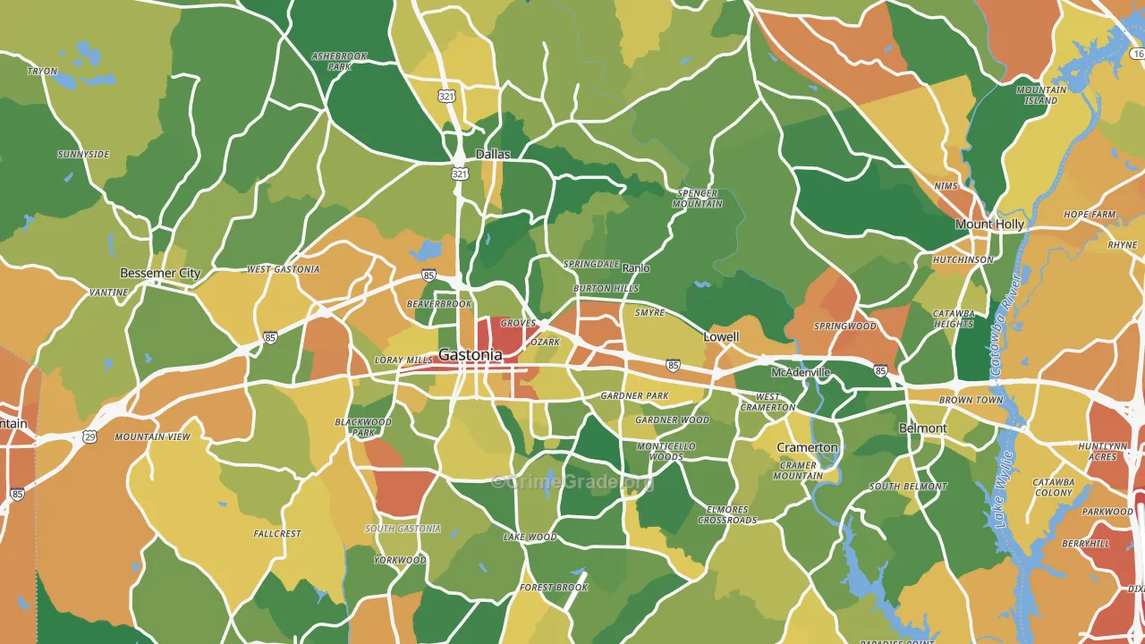 Gaston County, NC Map of Murder Rates