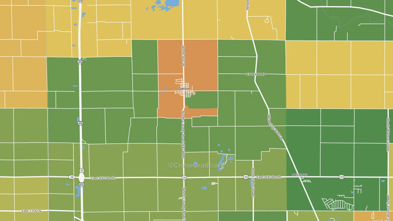 Gaston, IN Map of Murder Rates