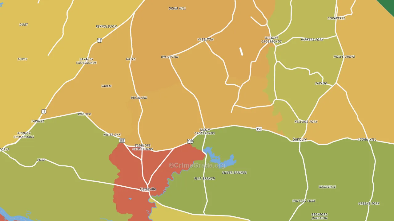 Gates County, NC Map of Murder Rates