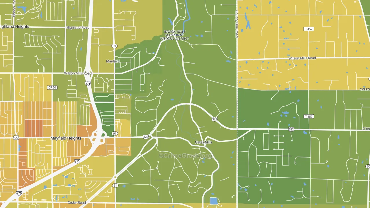 Gates Mills, OH Map of Murder Rates
