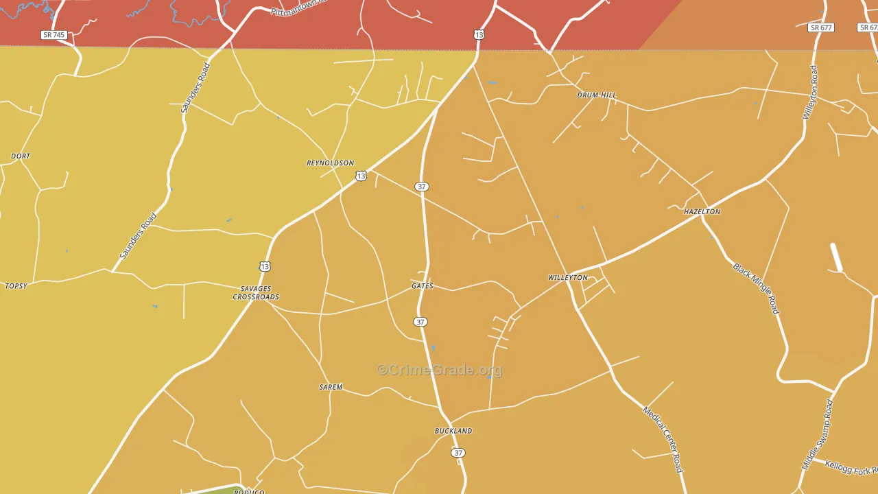 Gates, NC Map of Murder Rates