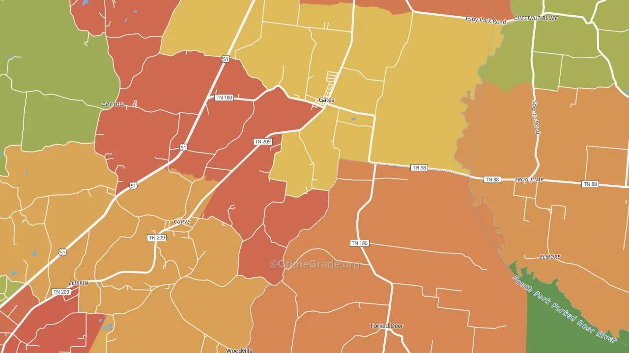 Gates, TN Map of Murder Rates