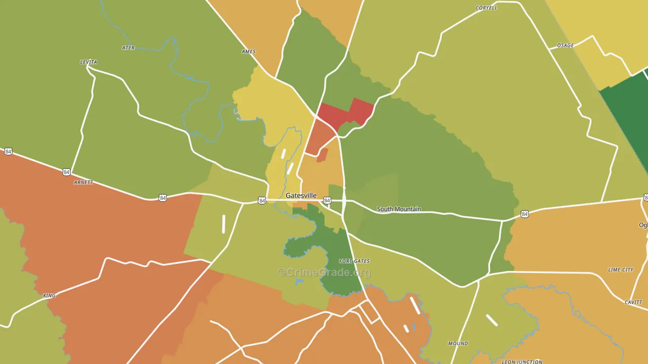 Gatesville, TX Map of Murder Rates