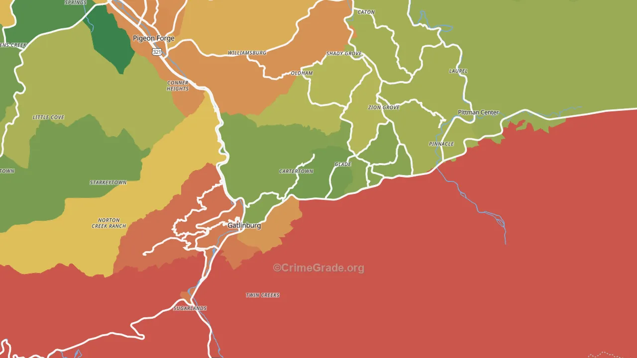 Gatlinburg, TN Map of Murder Rates