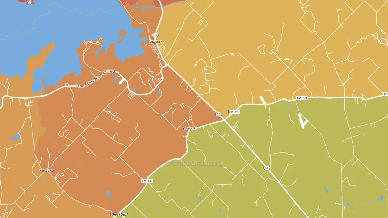 Gay Hill, TX Map of Murder Rates