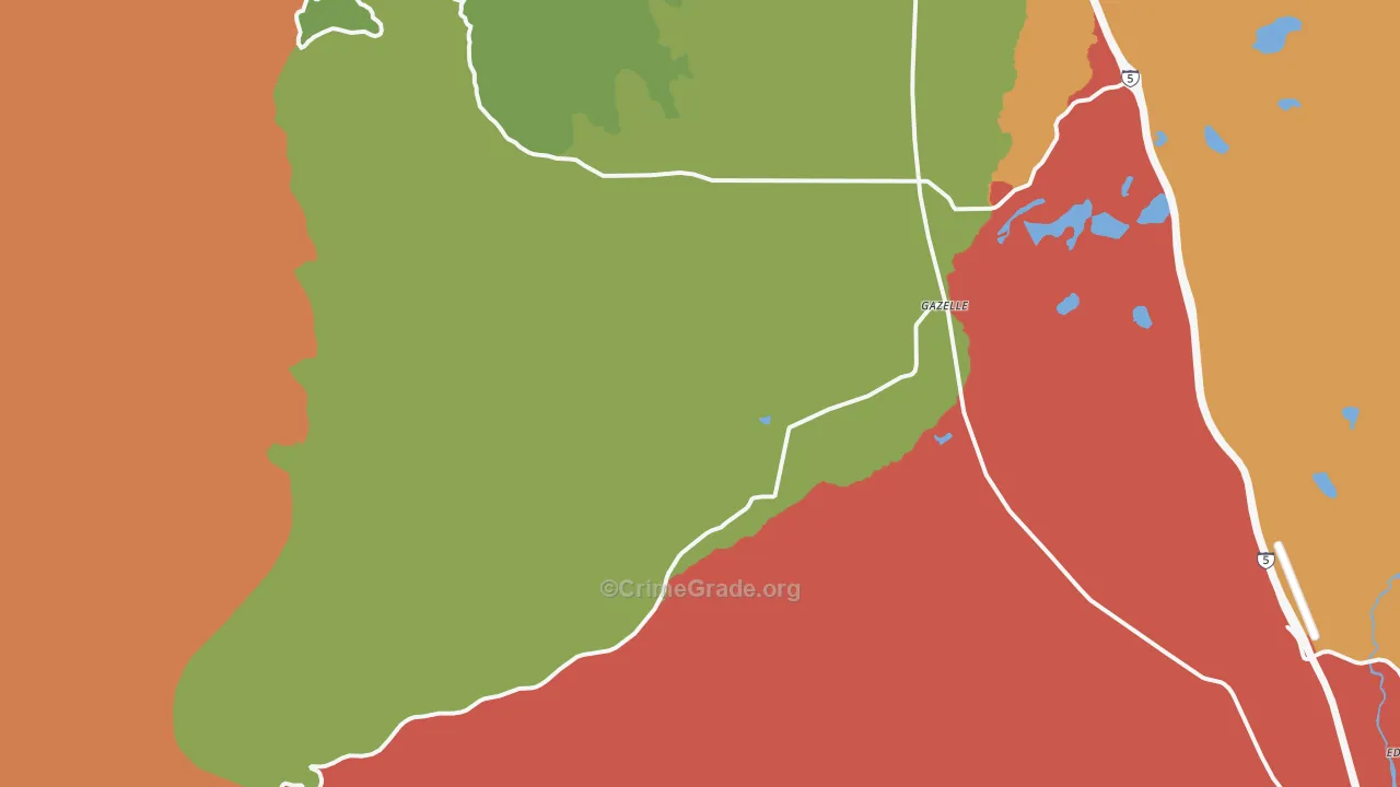 Gazelle, CA Map of Murder Rates