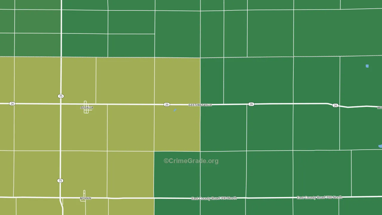 Geetingsville, IN Map of Murder Rates