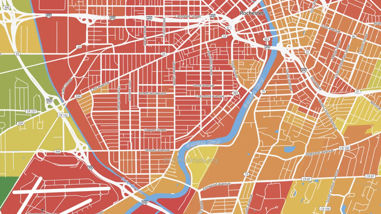 Genesee-Jefferson, Rochester, NY Map of Murder Rates