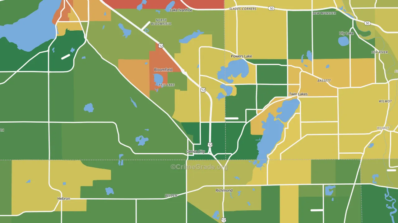 Genoa City, WI Map of Murder Rates