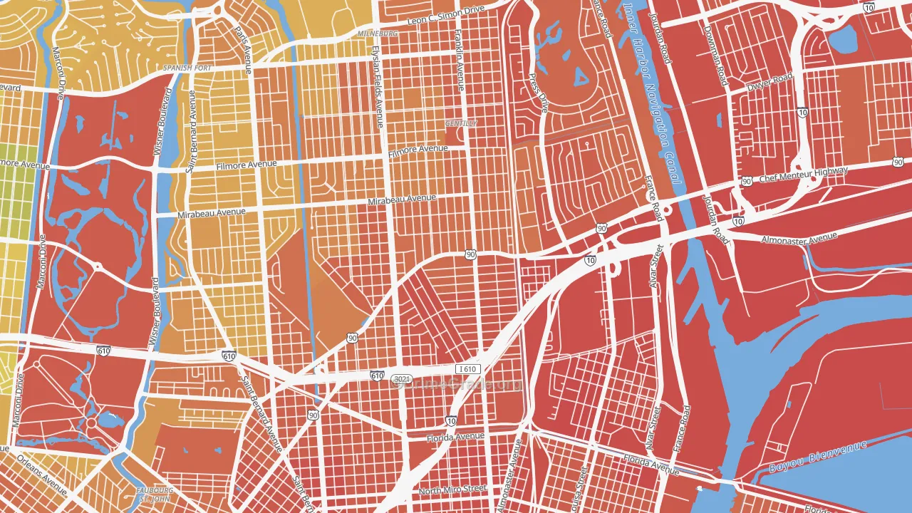 Gentilly Terrace, New Orleans, LA Map of Murder Rates