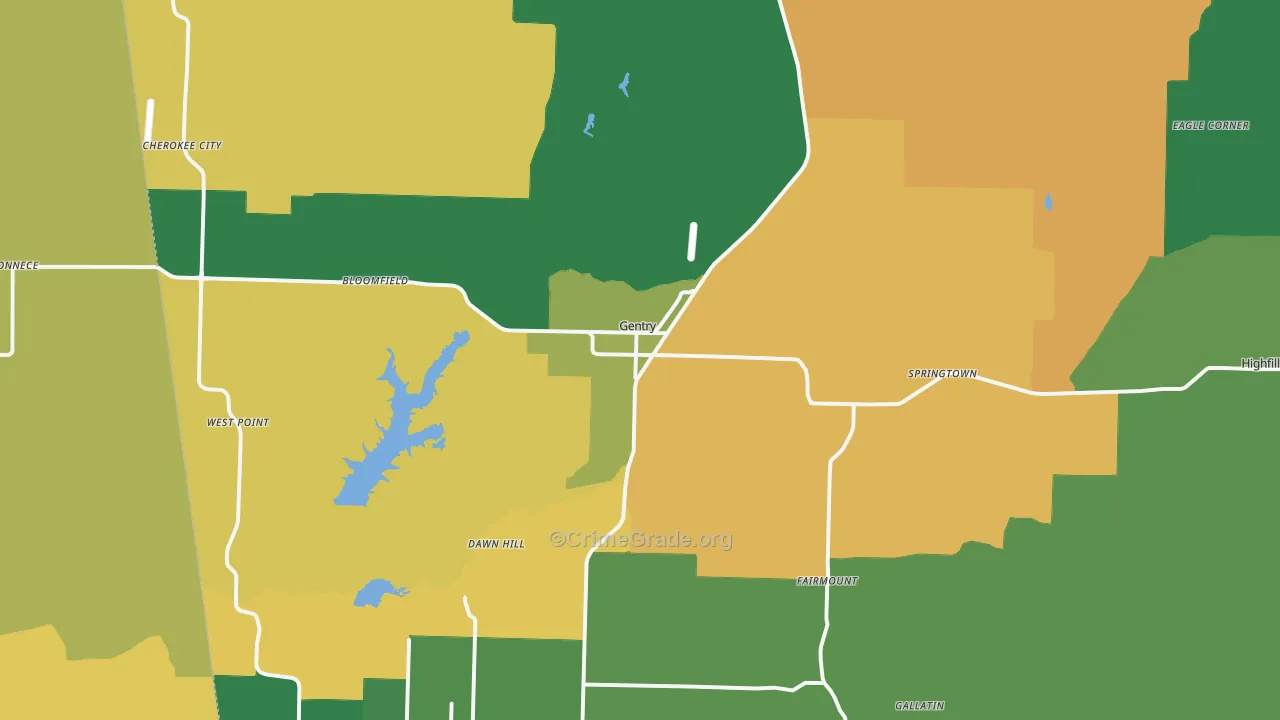 Gentry, AR Map of Murder Rates
