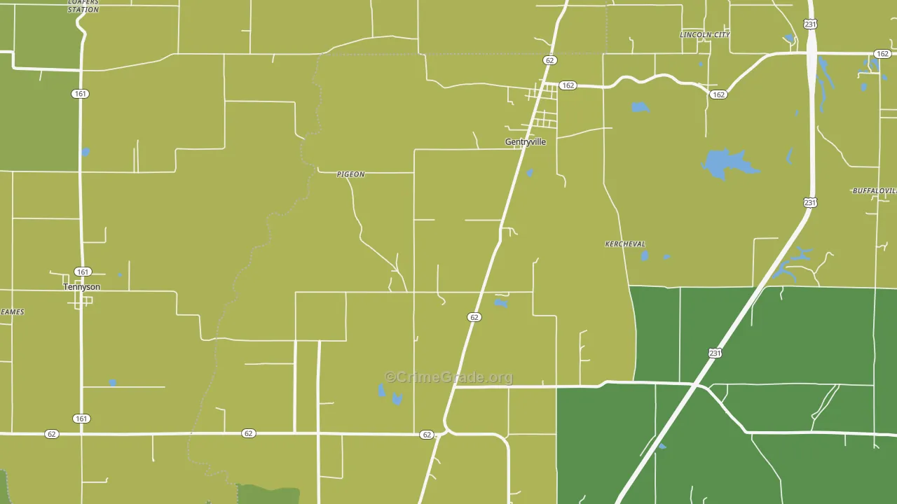 Gentryville, IN Map of Murder Rates