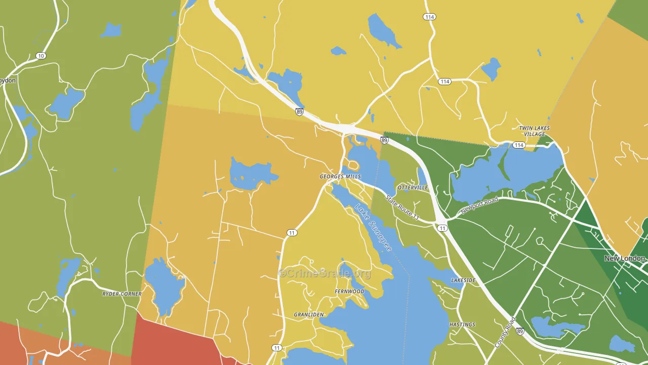 Georges Mills, NH Map of Murder Rates