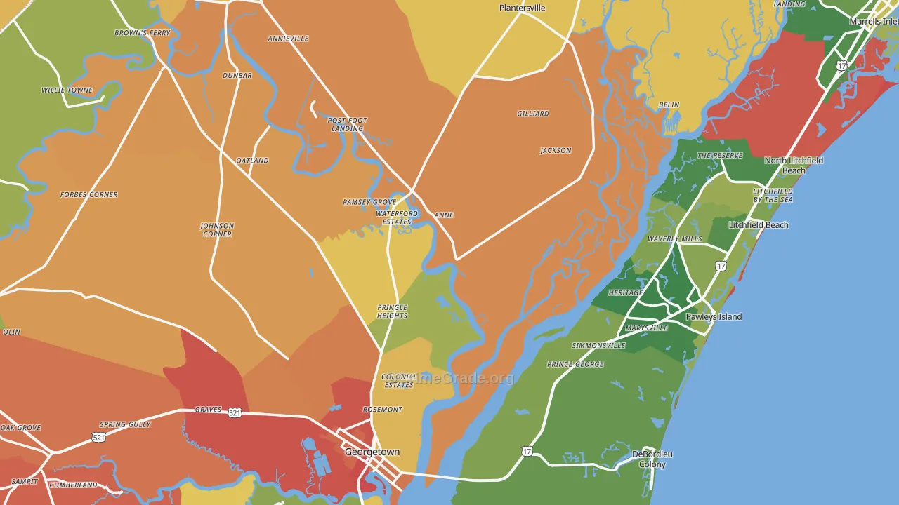 Georgetown County, SC Map of Murder Rates